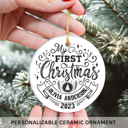 First Christmas Bauble - Personalized First Christmas gift for Baby - Custom Circle Ceramic Ornament - MyMindfulGifts