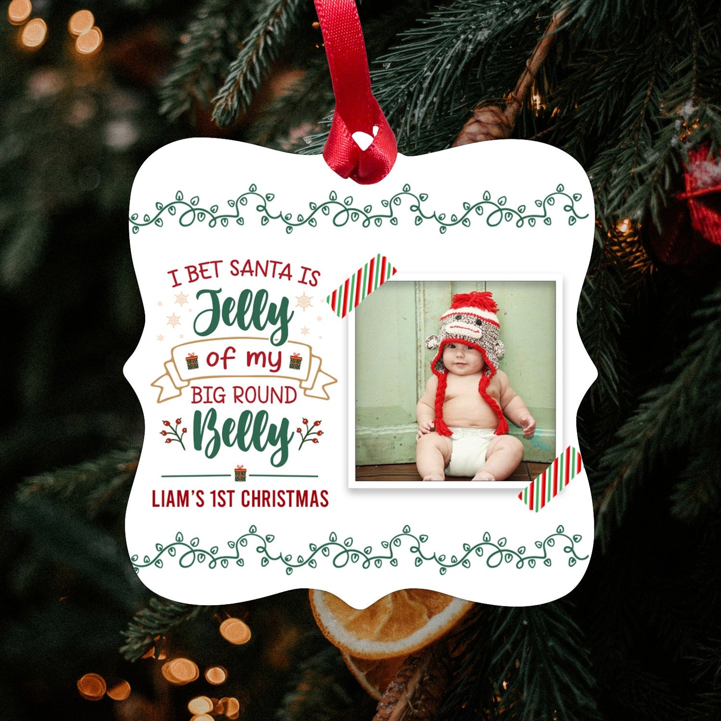 Jelly of My Big Round Belly - Personalized First Christmas gift for Baby - Custom Square Aluminum Ornament - MyMindfulGifts