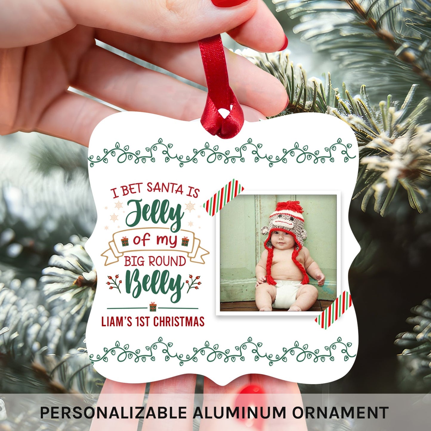 Jelly of My Big Round Belly - Personalized First Christmas gift for Baby - Custom Square Aluminum Ornament - MyMindfulGifts