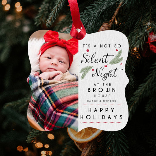 A Not So Silent Night - Personalized Christmas gift for Baby - Custom Square Aluminum Ornament - MyMindfulGifts