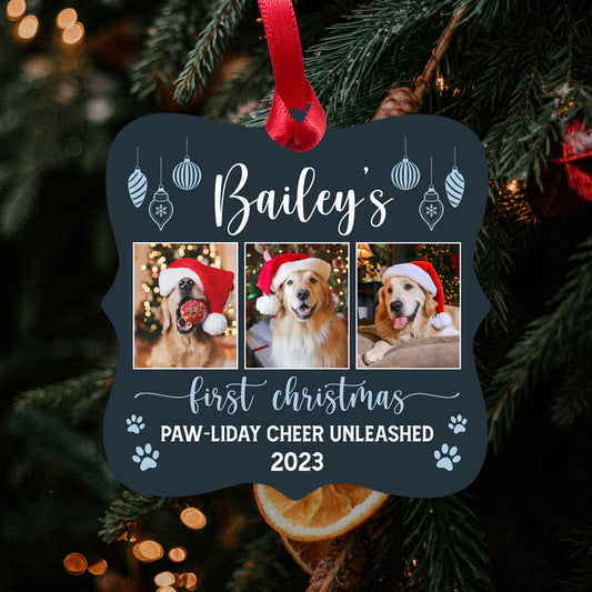 Multi  photos First Christmas Dog - Personalized First Christmas gift for Dog Lovers - Custom Square Aluminum Ornament - MyMindfulGifts