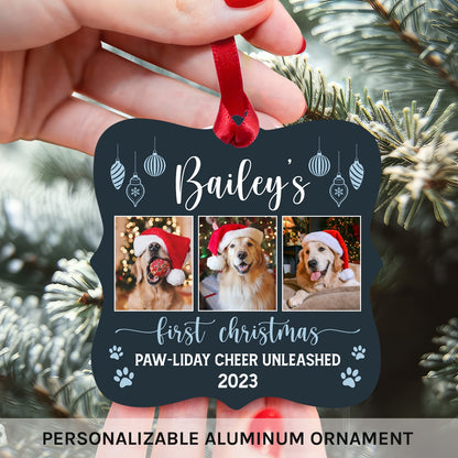 Multi  photos First Christmas Dog - Personalized First Christmas gift for Dog Lovers - Custom Square Aluminum Ornament - MyMindfulGifts