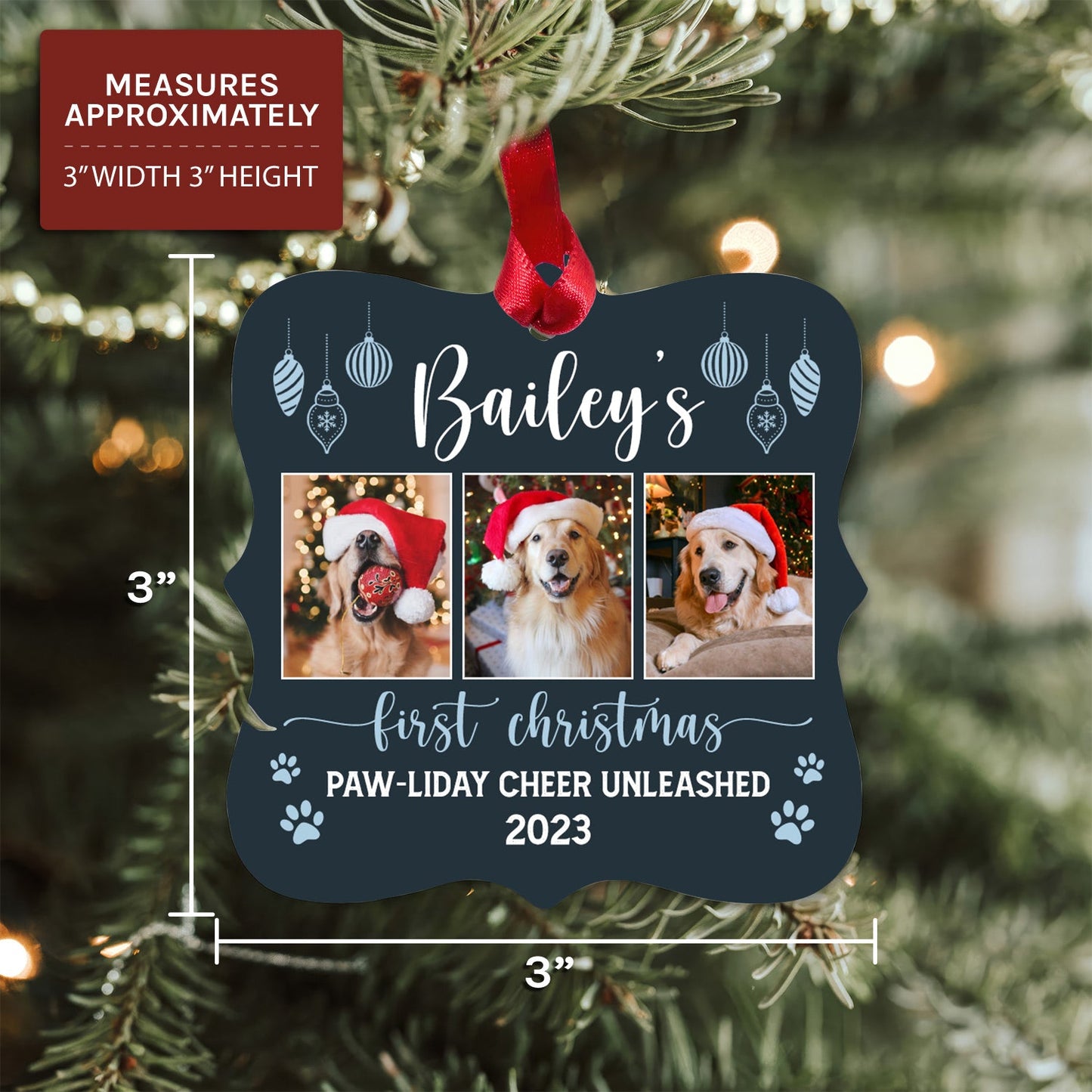 Multi  photos First Christmas Dog - Personalized First Christmas gift for Dog Lovers - Custom Square Aluminum Ornament - MyMindfulGifts