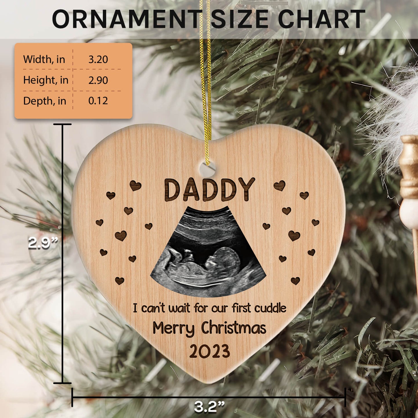 Can't Wait For Our First Cuddle - Personalized First Christmas gift for New Dad - Custom Heart Ceramic Ornament - MyMindfulGifts