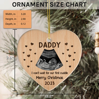 Can't Wait For Our First Cuddle - Personalized First Christmas gift for New Dad - Custom Heart Ceramic Ornament - MyMindfulGifts