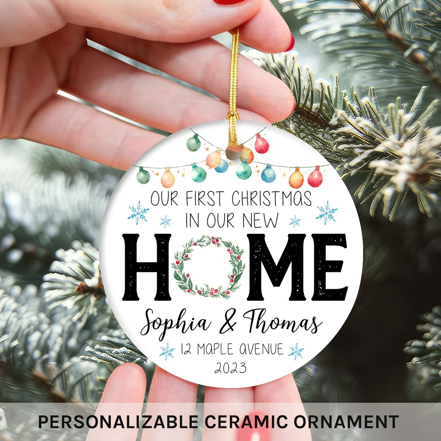 First Christmas in Our New Home - Personalized First Christmas gift for Husband or Wife - Custom Circle Ceramic Ornament - MyMindfulGifts
