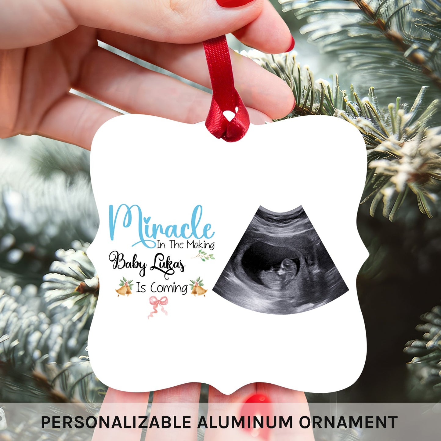 Miracle In The Making Baby Is Coming - Personalized First Christmas gift for Dad and Mom to Be - Custom Square Aluminum Ornament - MyMindfulGifts