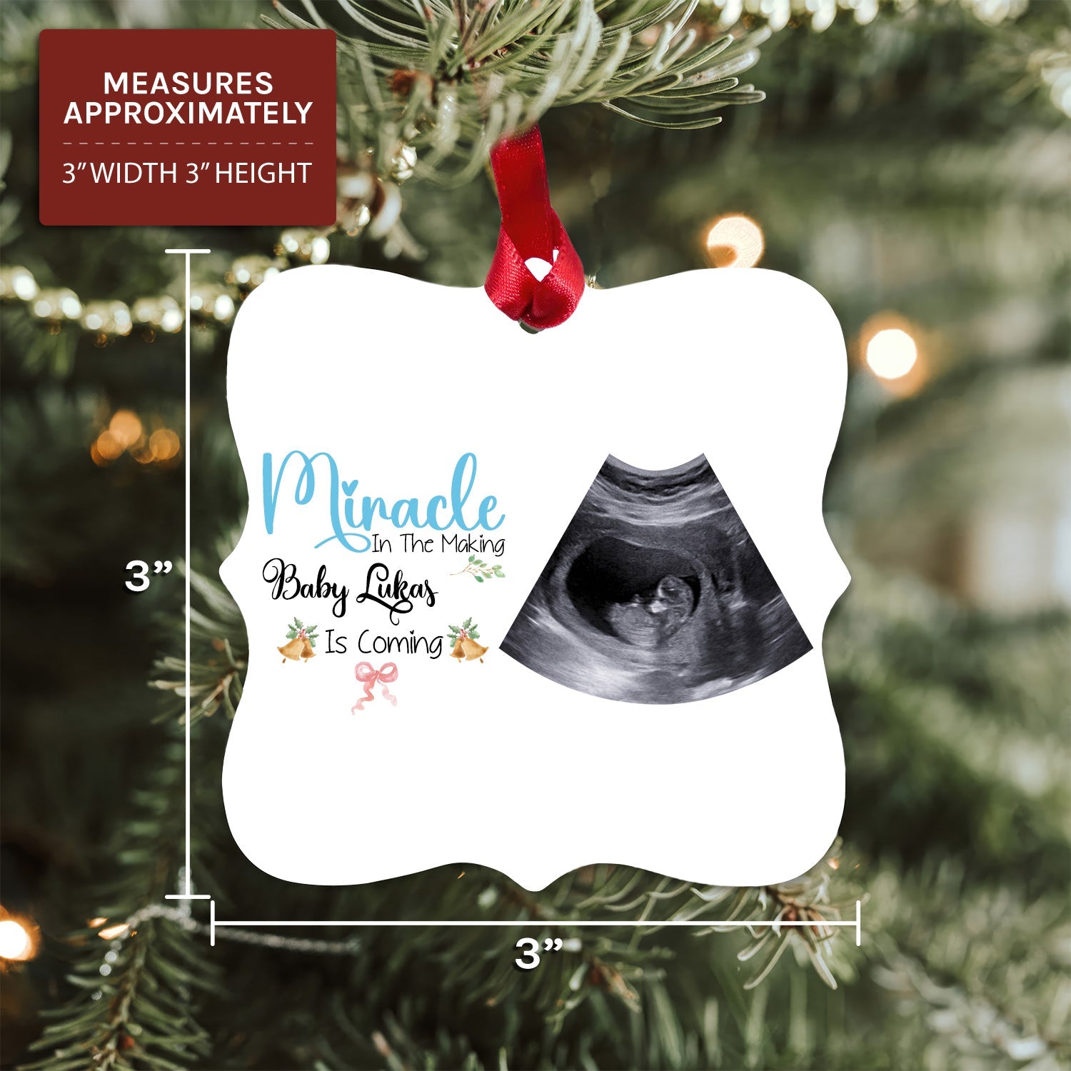 Miracle In The Making Baby Is Coming - Personalized First Christmas gift for Dad and Mom to Be - Custom Square Aluminum Ornament - MyMindfulGifts