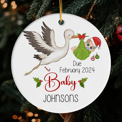 Pregnancy Announcement - Personalized Christmas gift for Family - Custom Circle Ceramic Ornament - MyMindfulGifts