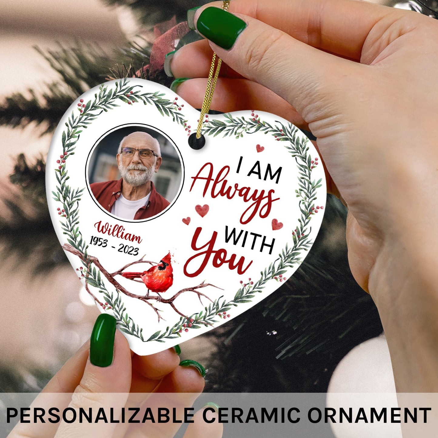 Always With You - Personalized Christmas gift for Family - Custom Heart Ceramic Ornament - MyMindfulGifts