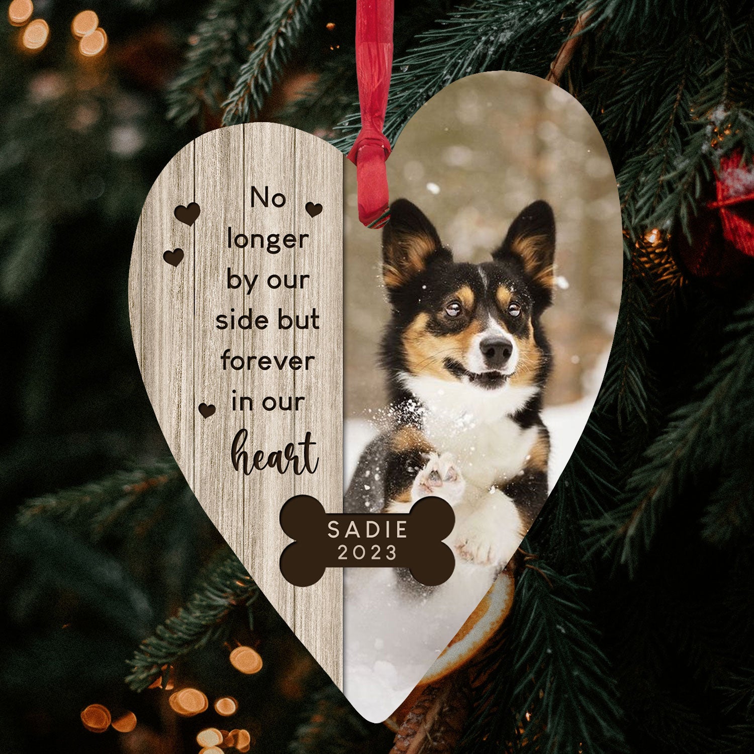 Pet Sympathy - Personalized Christmas gift For Dog Lovers - Custom Heart Wooden Ornament - MyMindfulGifts