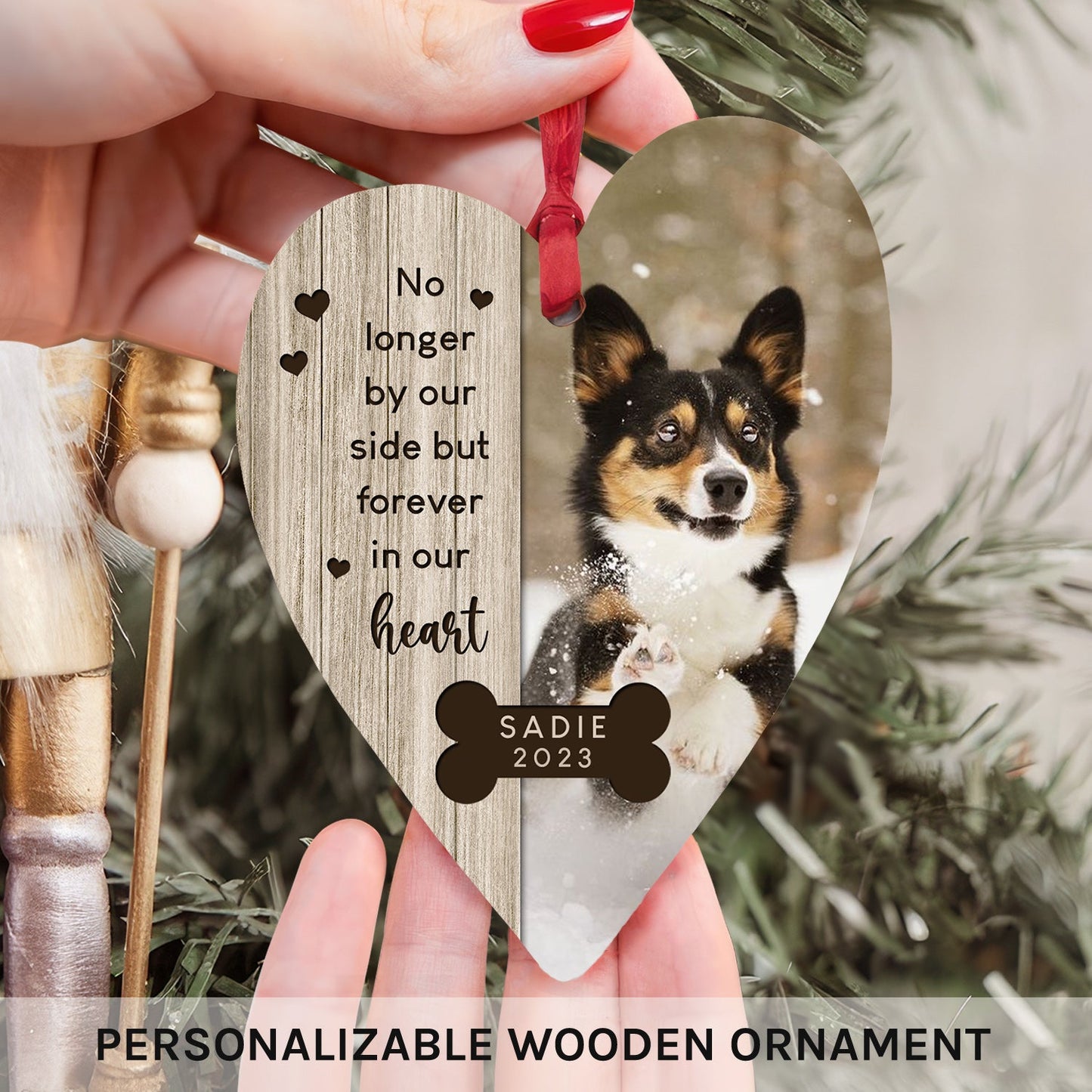 Pet Sympathy - Personalized Christmas gift For Dog Lovers - Custom Heart Wooden Ornament - MyMindfulGifts
