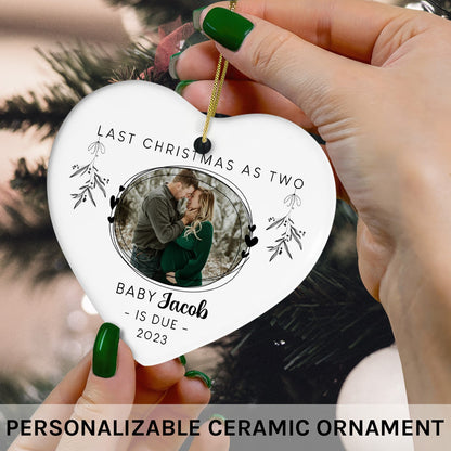 Last Christmas As Two - Personalized First Christmas gift for Husband or Wife - Custom Heart Ceramic Ornament - MyMindfulGifts