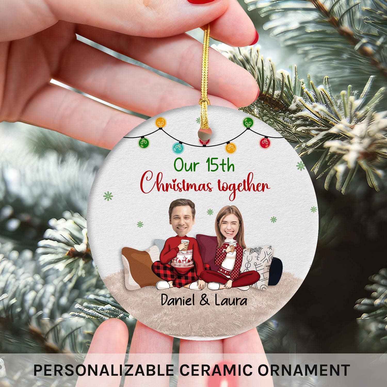 Christmas Together - Personalized Christmas gift for Husband or Wife - Custom Circle Ceramic Ornament - MyMindfulGifts