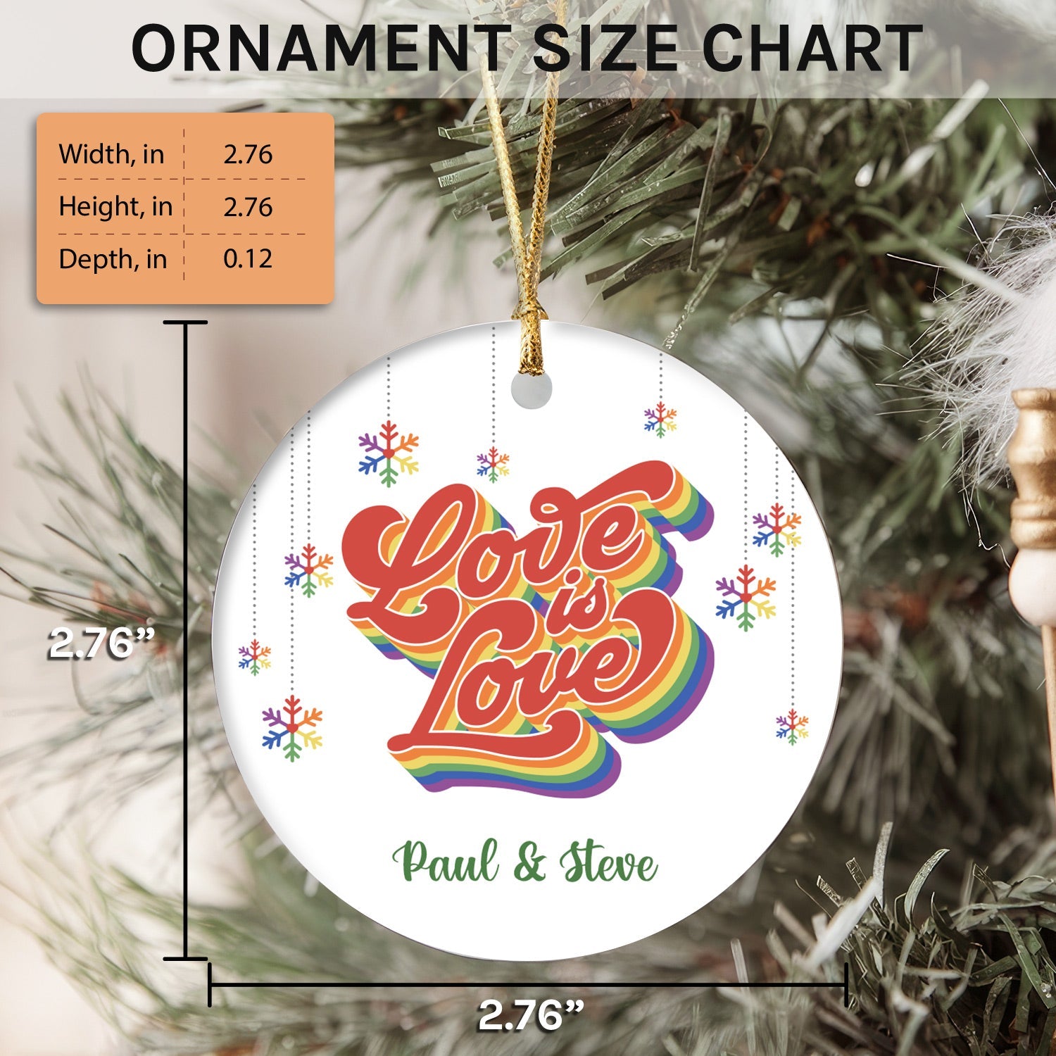 Love Is Love - Personalized Christmas gift for LGBT Couple - Custom Circle Ceramic Ornament - MyMindfulGifts