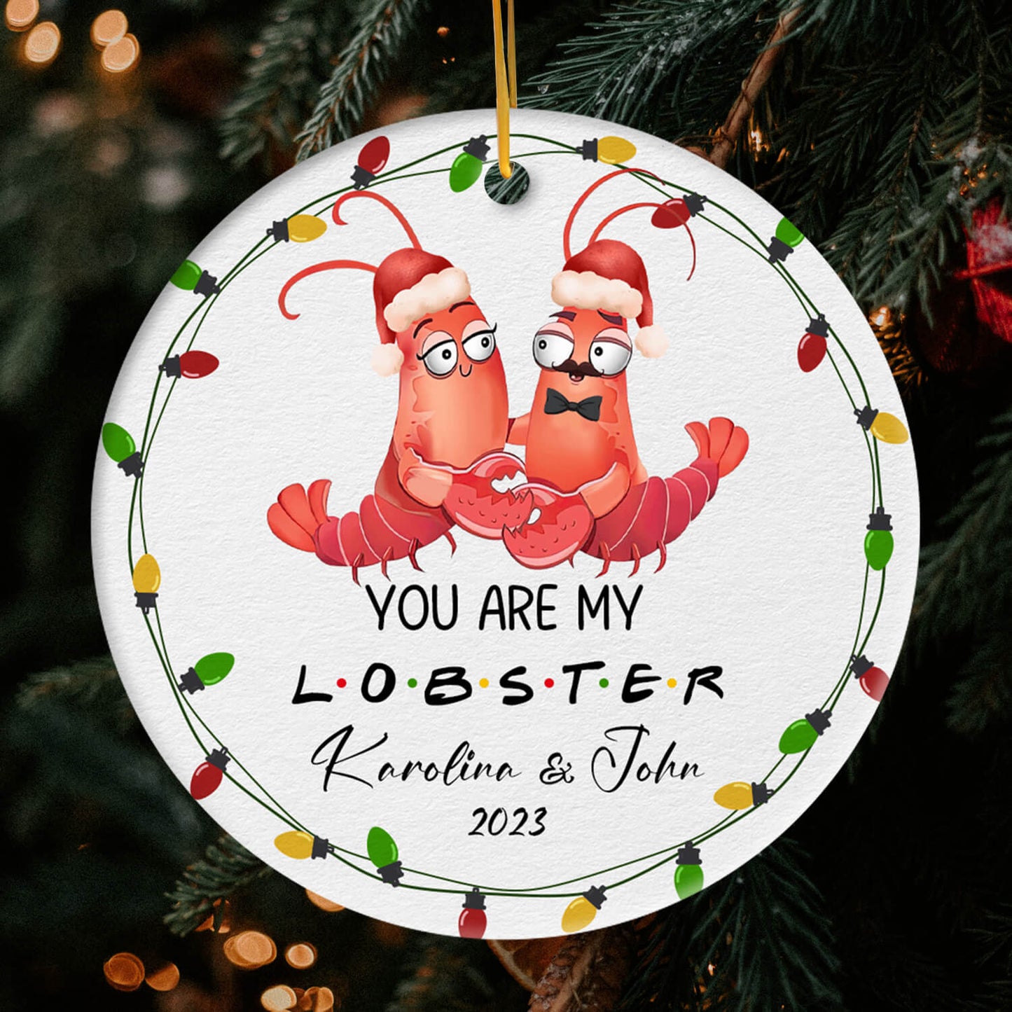 You Are My Lobster - Personalized First Christmas gift for Husband or Wife - Custom Circle Ceramic Ornament - MyMindfulGifts