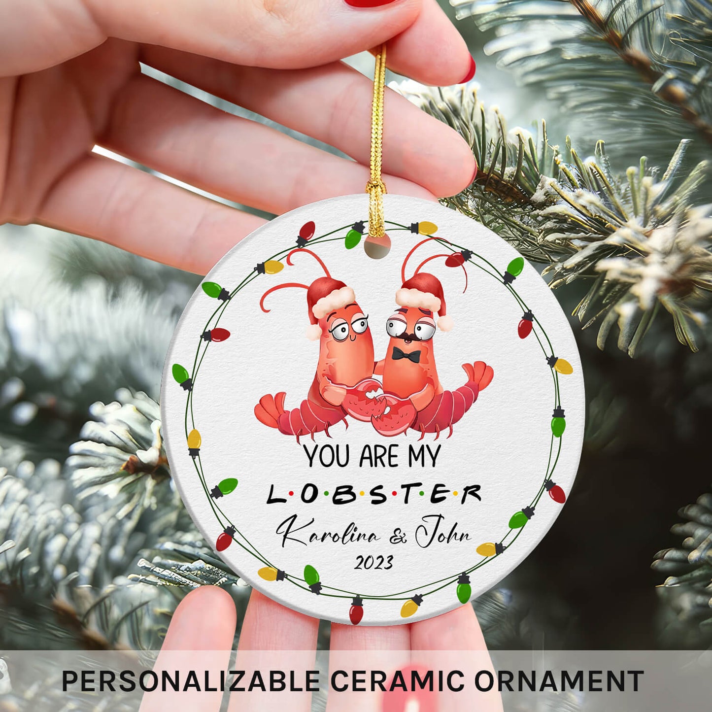 You Are My Lobster - Personalized First Christmas gift for Husband or Wife - Custom Circle Ceramic Ornament - MyMindfulGifts