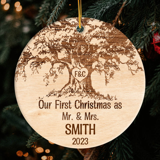 Our First Christmas Together - Personalized First Christmas gift for Husband or Wife - Custom Circle Ceramic Ornament - MyMindfulGifts