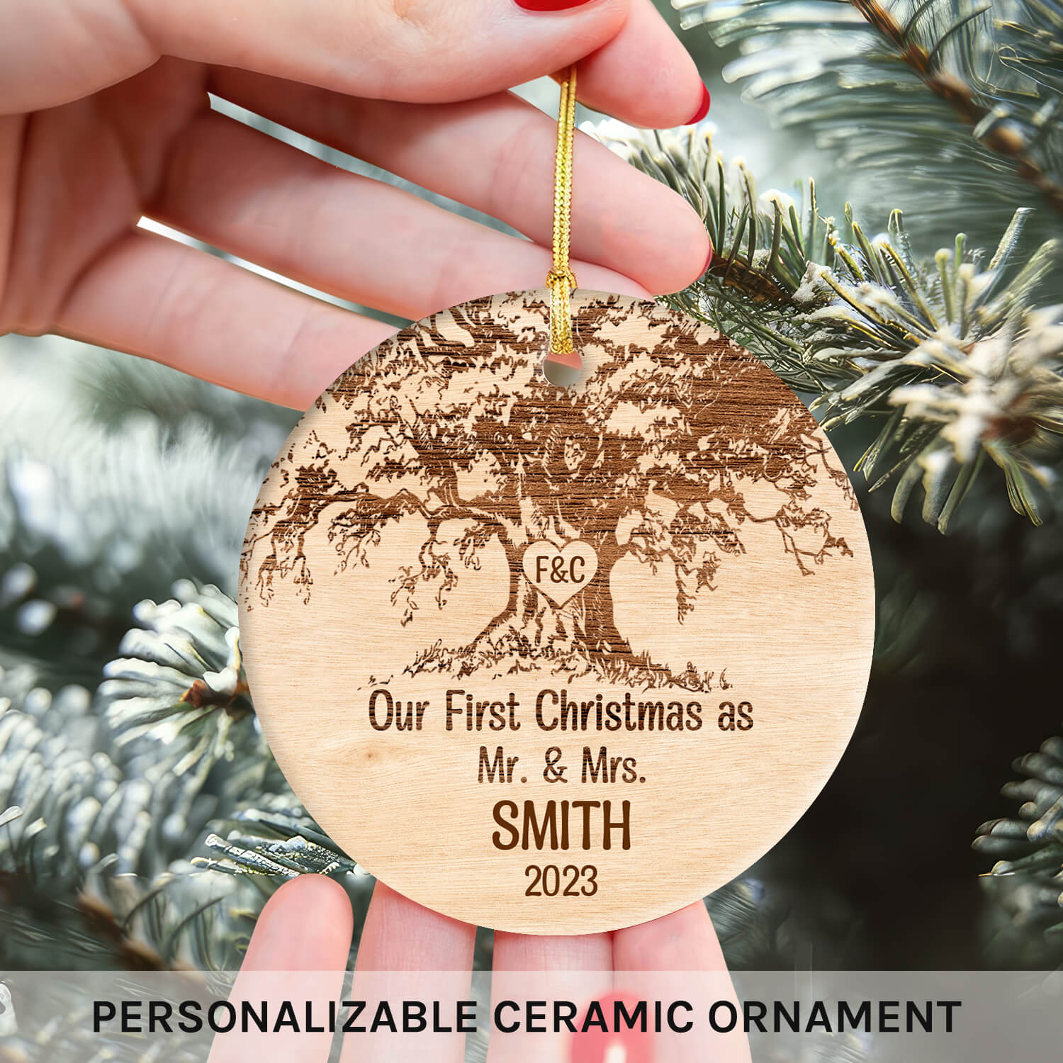Our First Christmas Together - Personalized First Christmas gift for Husband or Wife - Custom Circle Ceramic Ornament - MyMindfulGifts