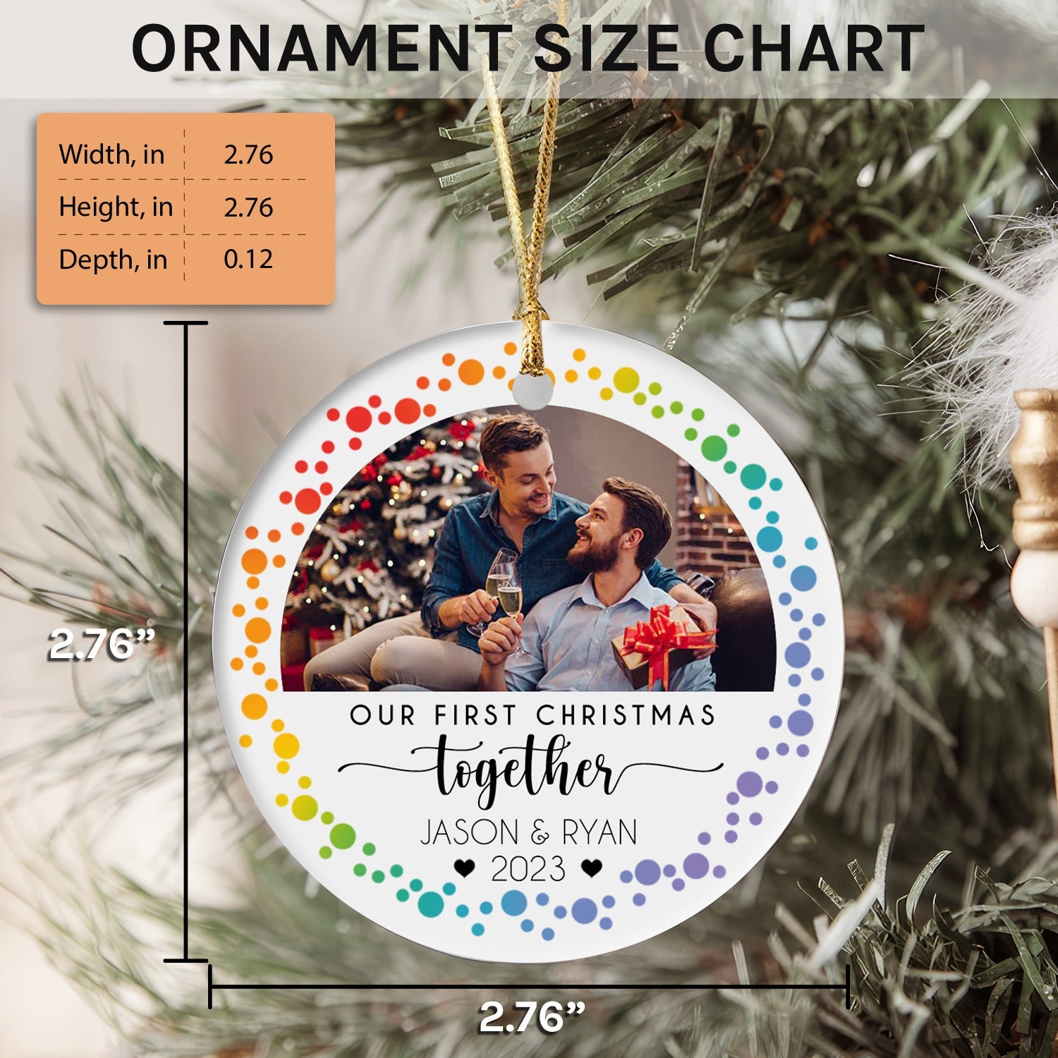 Our First Christmas Together - Personalized First Christmas gift for LGBT Couple - Custom Circle Ceramic Ornament - MyMindfulGifts