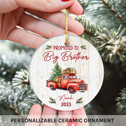 Promoted To Big Brother - Personalized First Christmas gift for New Brother - Custom Circle Ceramic Ornament - MyMindfulGifts