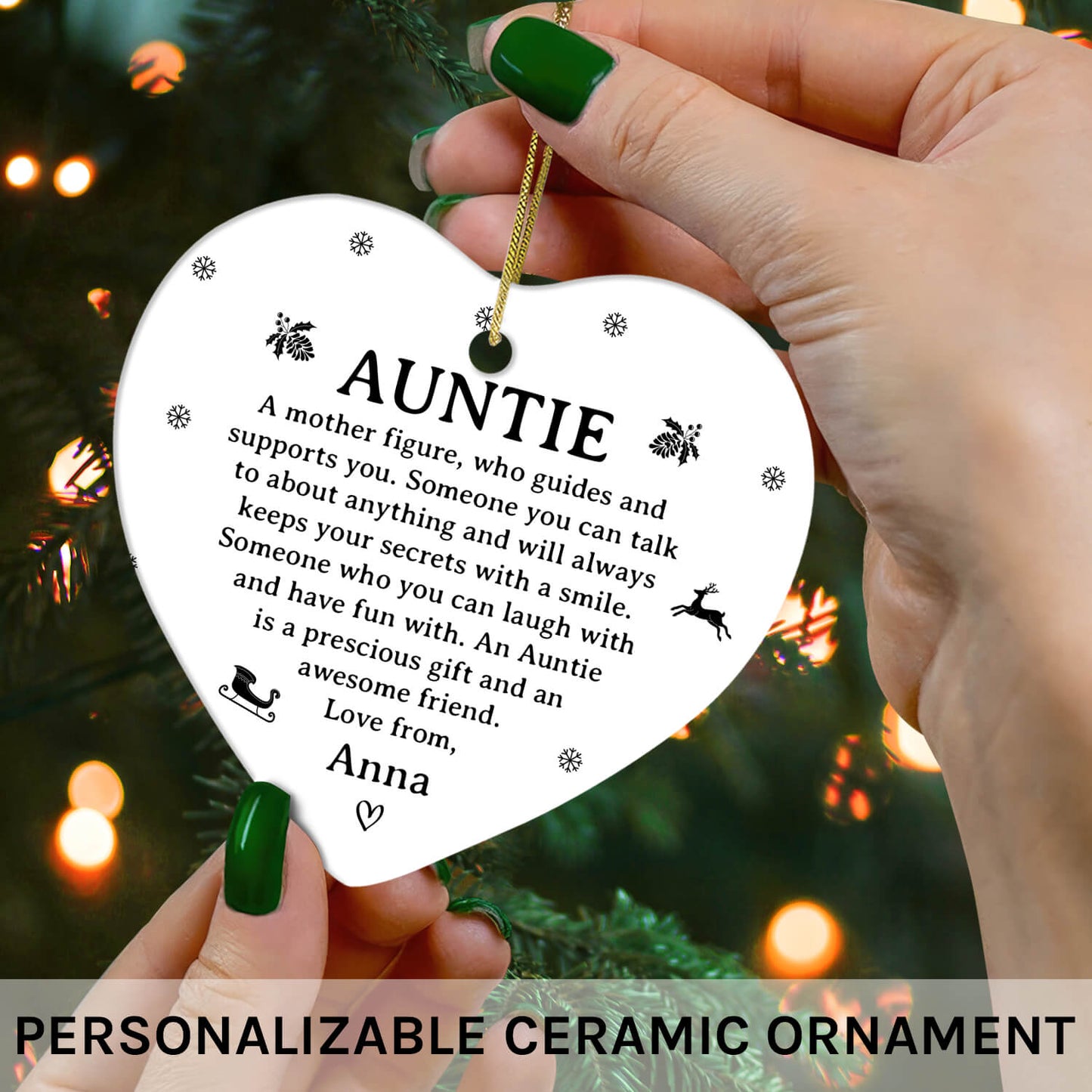 Auntie - Personalized Birthday or Christmas gift for Aunt - Custom Heart Ceramic Ornament - MyMindfulGifts