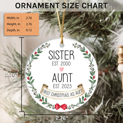 First Christmas As Aunt - Personalized First Christmas gift for Aunt - Custom Circle Ceramic Ornament - MyMindfulGifts