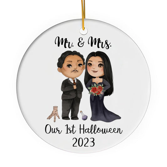 Our First Halloween - Personalized First Halloween gift for Husband or Wife - Custom Circle Ceramic Ornament - MyMindfulGifts