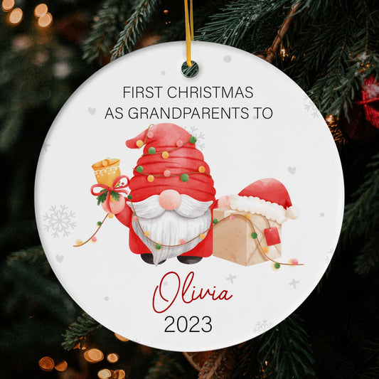 First Christmas As Grandparents - Personalized First Christmas gift for Grandparents - Custom Circle Ceramic Ornament - MyMindfulGifts