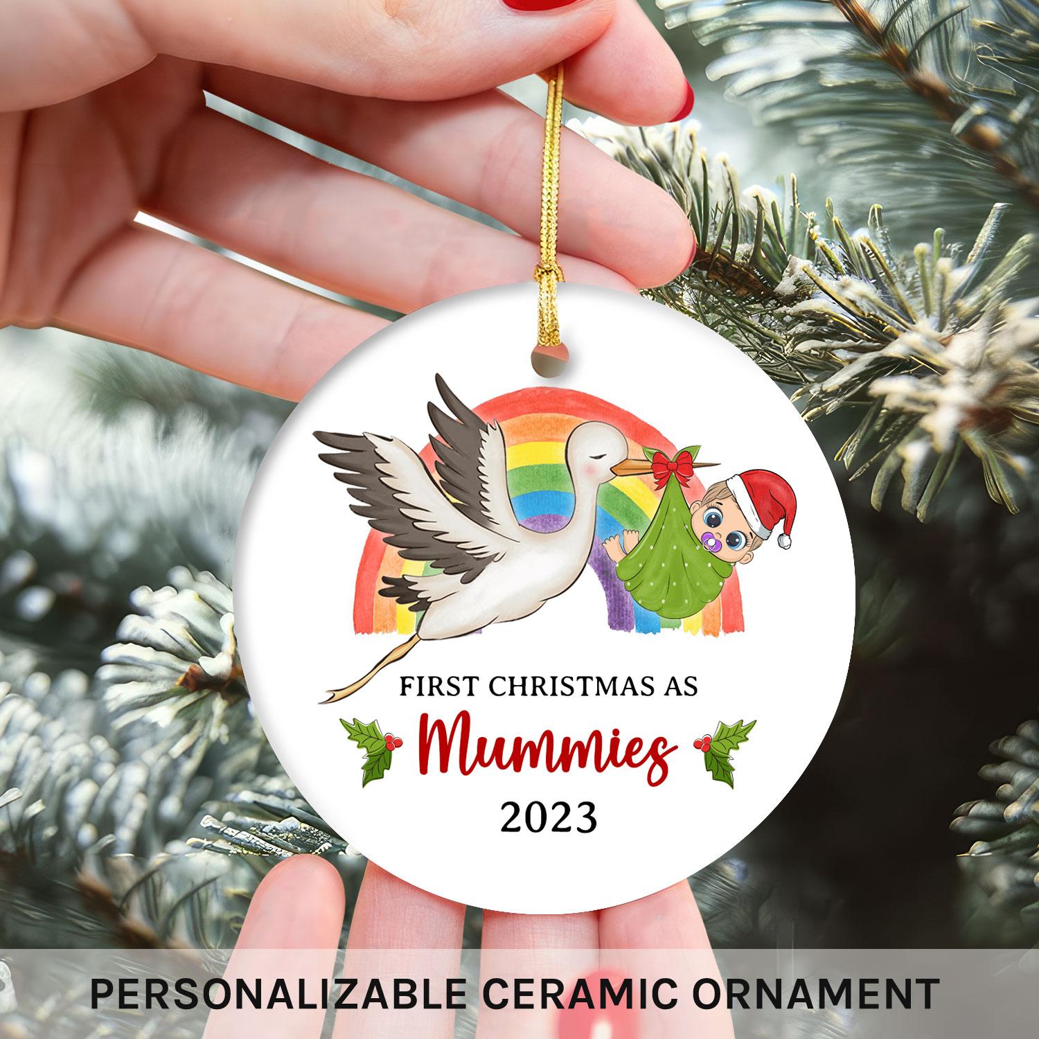 First Christmas As Mummies - Personalized First Christmas gift for Moms, for Lesbian Couple - Custom Circle Ceramic Ornament - MyMindfulGifts