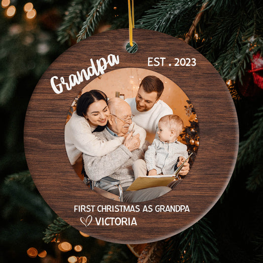First Chrismtas as Grandpa - Personalized First Christmas gift for Grandpa - Custom Circle Ceramic Ornament - MyMindfulGifts