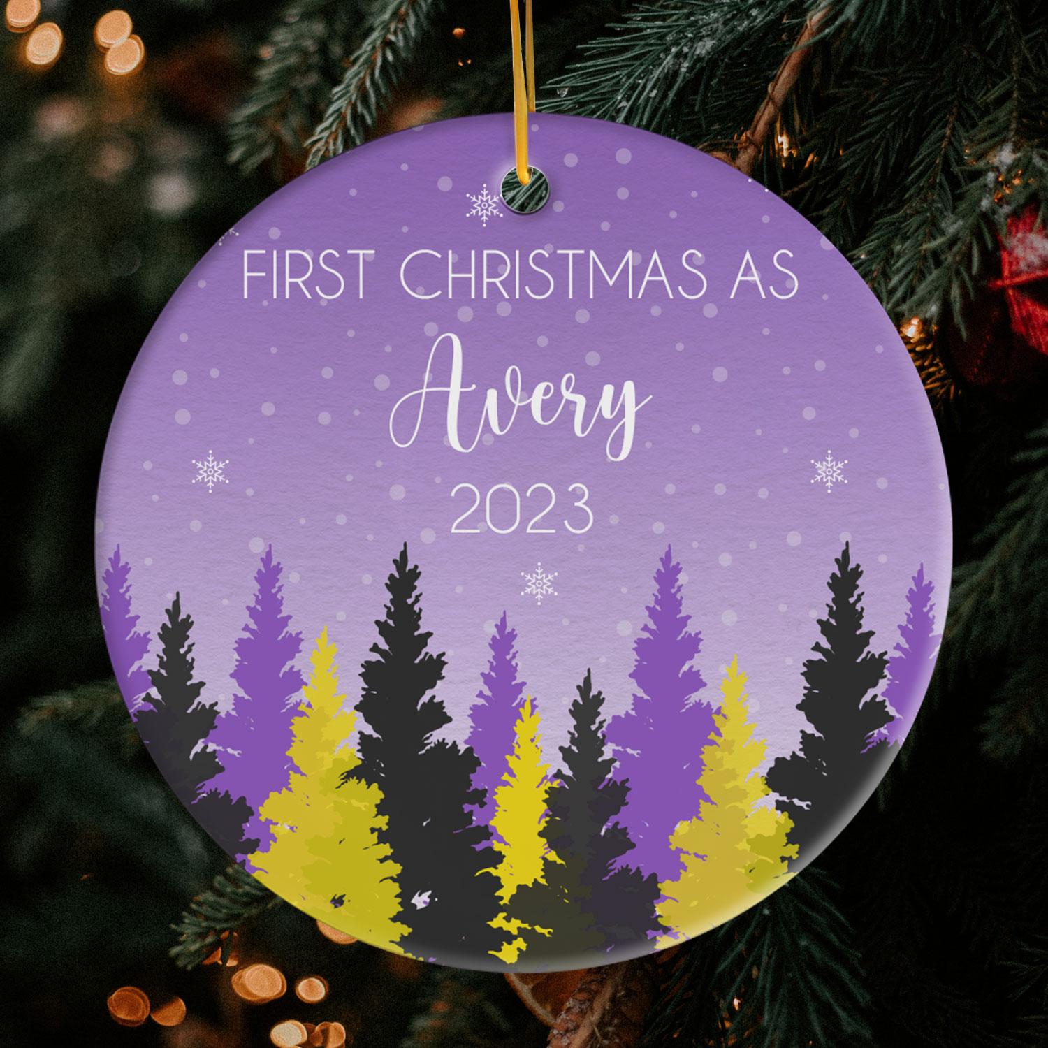 Non-binary First Christmas - Personalized First Christmas gift for Non-binary People - Custom Circle Ceramic Ornament - MyMindfulGifts