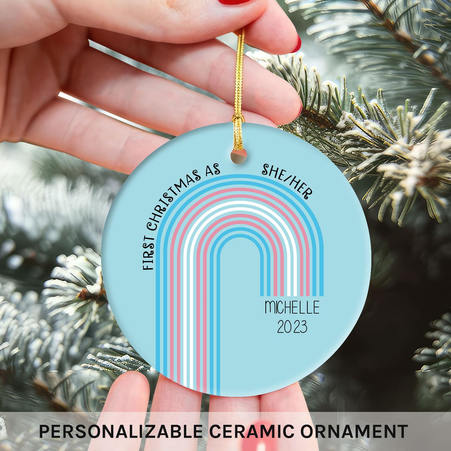 Transgender First Christmas - Personalized First Christmas gift for Transgender - Custom Circle Ceramic Ornament - MyMindfulGifts