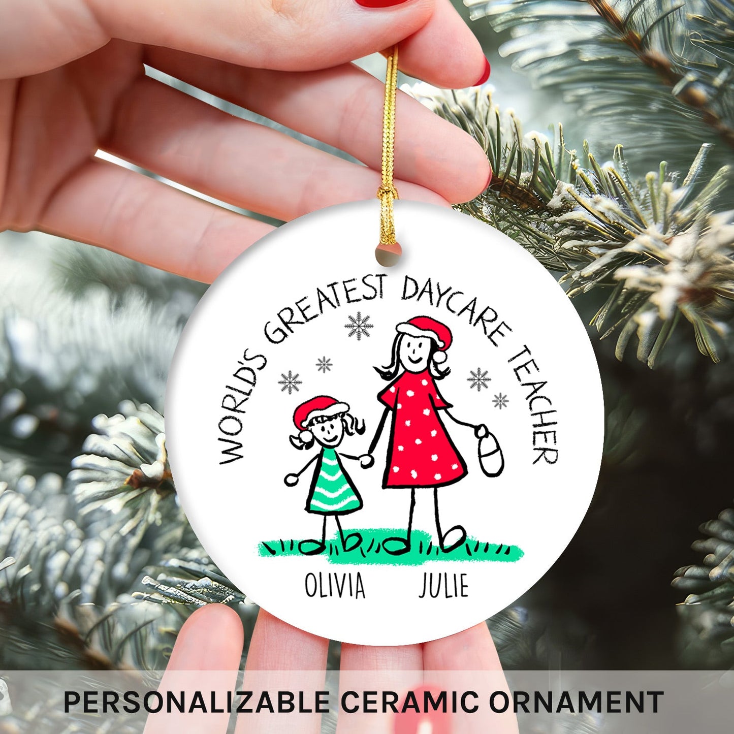 World's Greatest Daycare Teacher - Personalized Christmas gift For Daycare Teacher - Custom Circle Ceramic Ornament - MyMindfulGifts