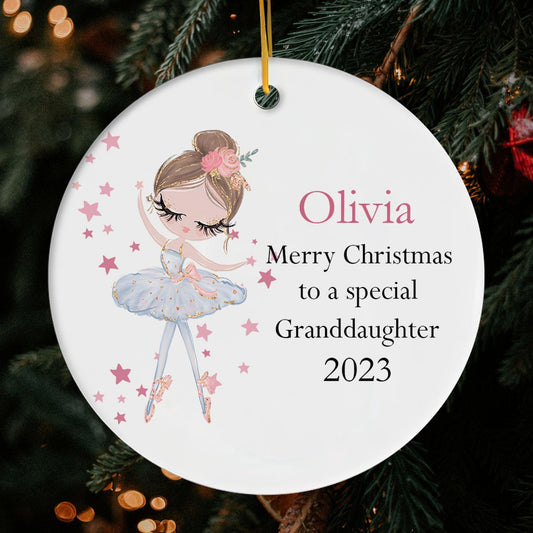 Merry Christmas To A Special Granddaughter - Personalized Christmas gift For Granddaughter - Custom Circle Ceramic Ornament - MyMindfulGifts