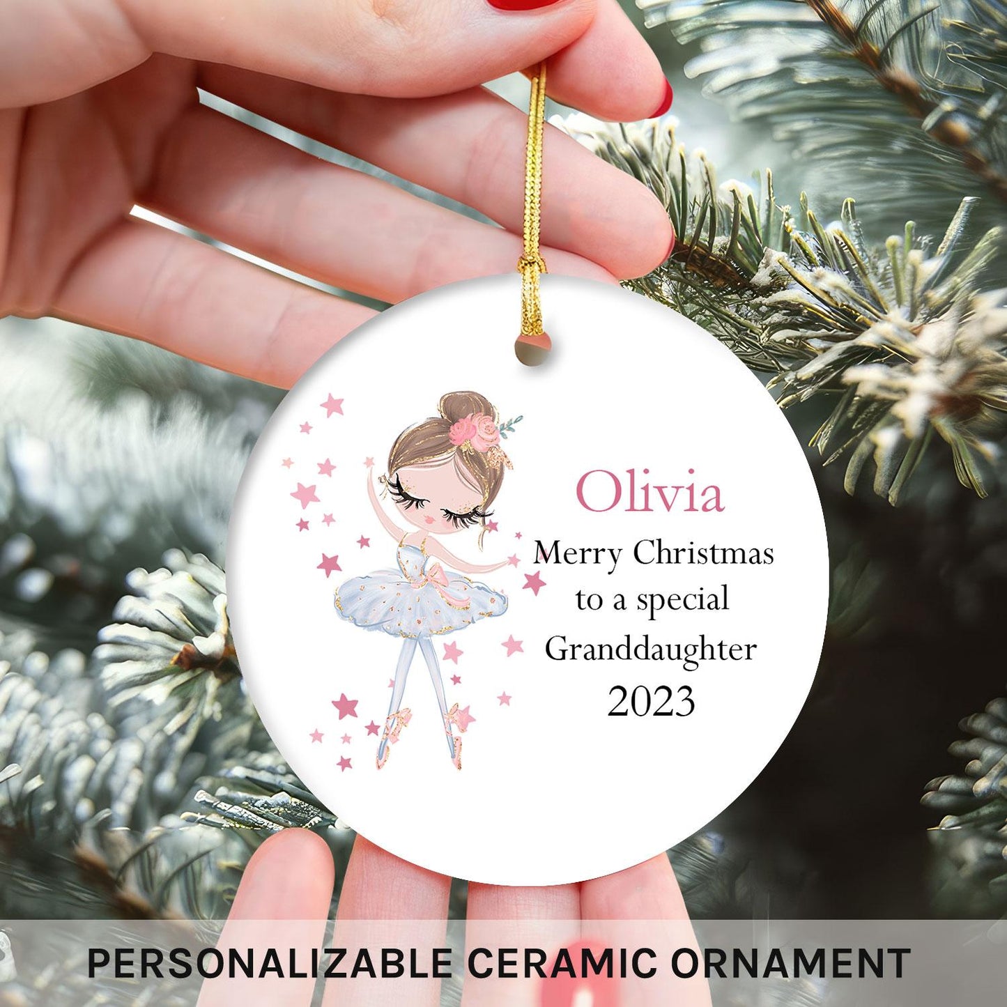 Merry Christmas To A Special Granddaughter - Personalized Christmas gift For Granddaughter - Custom Circle Ceramic Ornament - MyMindfulGifts