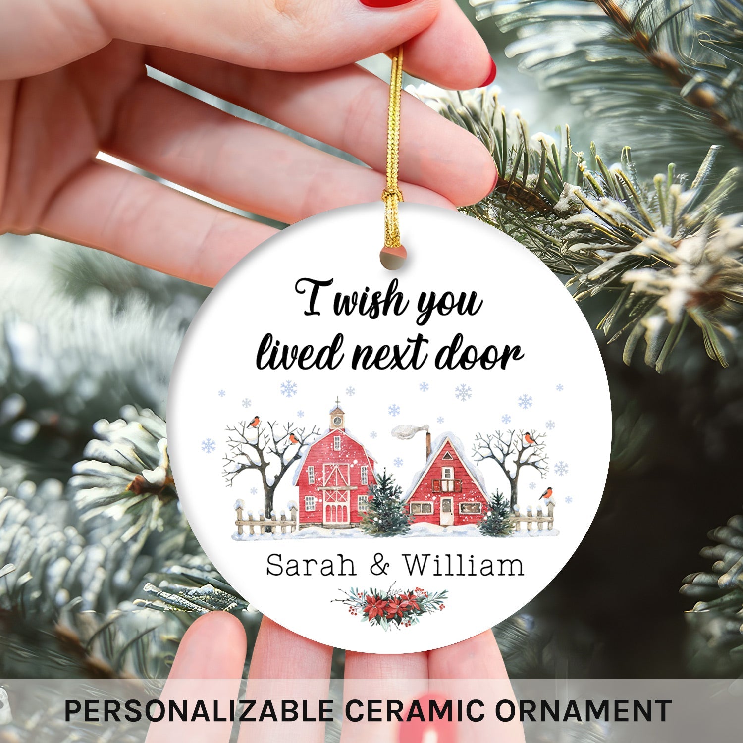 I Wish You Lived Next Door - Personalized Christmas gift For Long Distance Boyfriend or Girlfriend - Custom Circle Ceramic Ornament - MyMindfulGifts