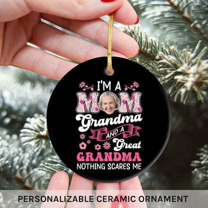 I'm A Mom, Grandma And A Great Grandma - Personalized Mother's Day, Birthday or Christmas gift For Great Grandma - Custom Circle Ceramic Ornament - MyMindfulGifts