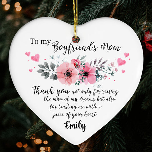 To My Boyfriend's Mom - Personalized Mother's Day, Birthday or Christmas gift For Boyfriend's Mom - Custom Heart Ceramic Ornament - MyMindfulGifts