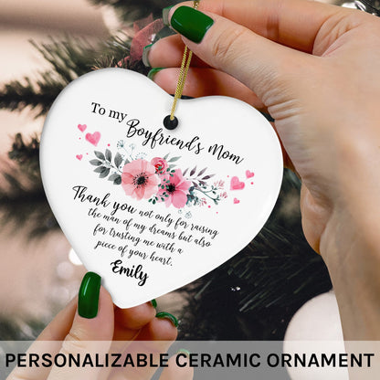 To My Boyfriend's Mom - Personalized Mother's Day, Birthday or Christmas gift For Boyfriend's Mom - Custom Heart Ceramic Ornament - MyMindfulGifts