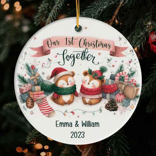 Our 1st Christmas Together - Personalized First Christmas gift For Husband or Wife - Custom Circle Ceramic Ornament - MyMindfulGifts
