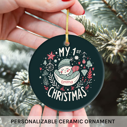 My 1st Christmas - Personalized First Christmas gift For Baby - Custom Circle Ceramic Ornament - MyMindfulGifts