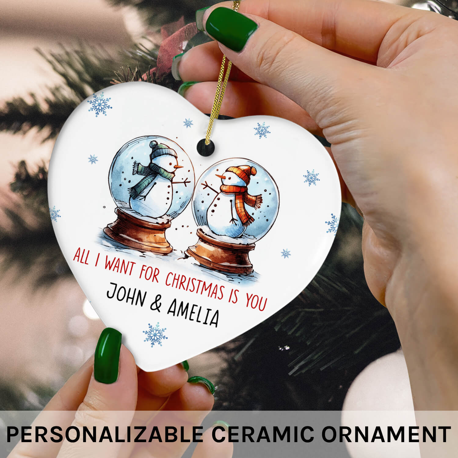 All I Want For Christmas Is You - Personalized Christmas gift For Long Distance Boyfriend or Girlfriend - Custom Heart Ceramic Ornament - MyMindfulGifts