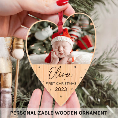 Baby's First Christmas - Personalized First Christmas gift For Baby - Custom Heart Wooden Ornament - MyMindfulGifts