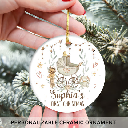 First Christmas - Personalized First Christmas gift For Baby - Custom Circle Ceramic Ornament - MyMindfulGifts