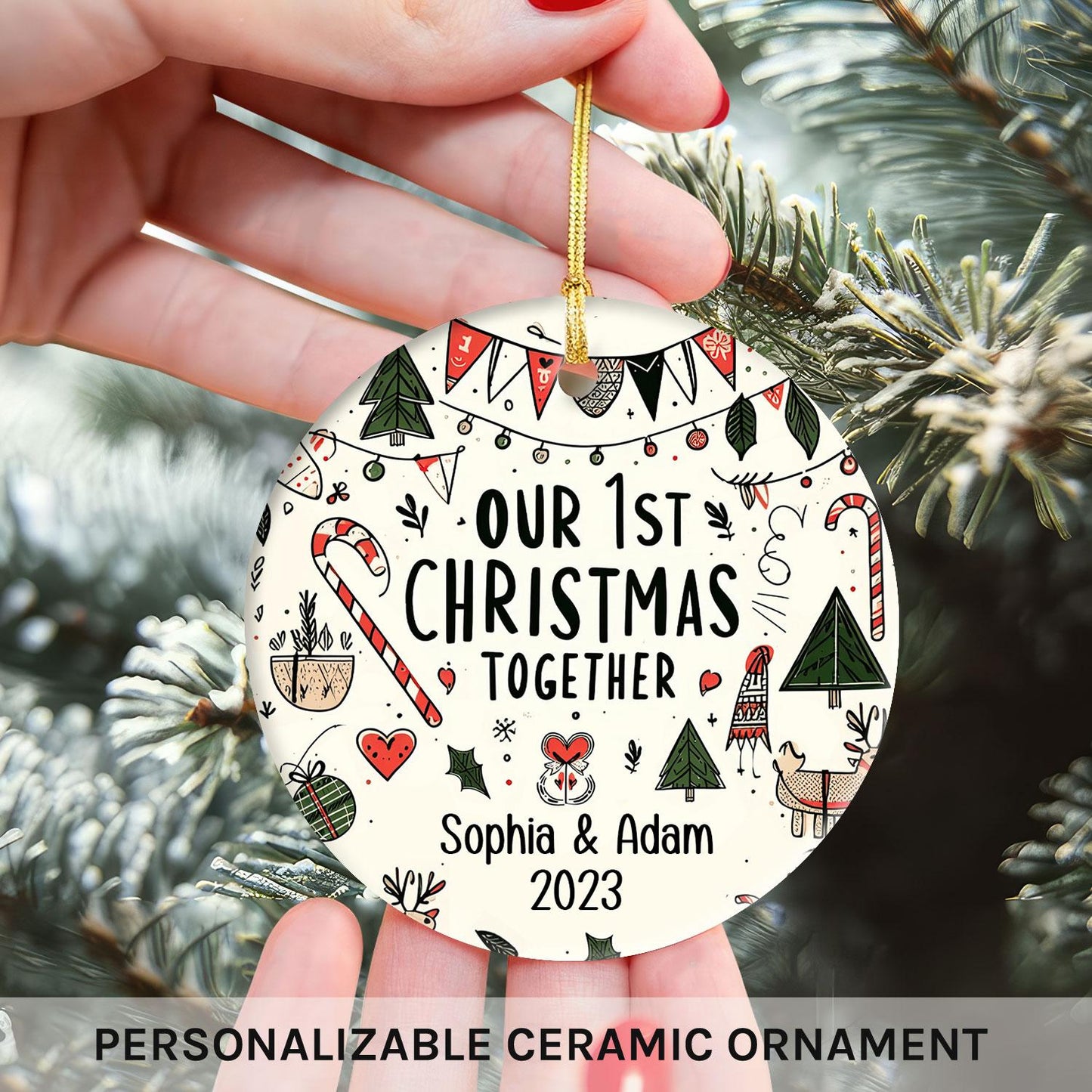 Our 1st Christmas Together - Personalized First Christmas gift For Lovers or Family - Custom Circle Ceramic Ornament - MyMindfulGifts