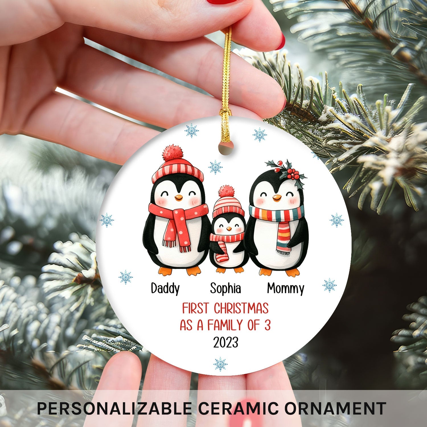 First Christmas As A Family - Personalized First Christmas gift For New Dad, New Mom or Family - Custom Circle Ceramic Ornament - MyMindfulGifts