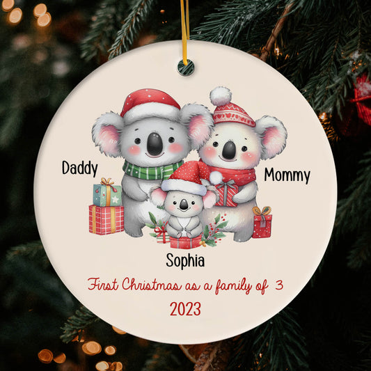 First Christmas As A Family - Personalized First Christmas gift For Family - Custom Circle Ceramic Ornament - MyMindfulGifts