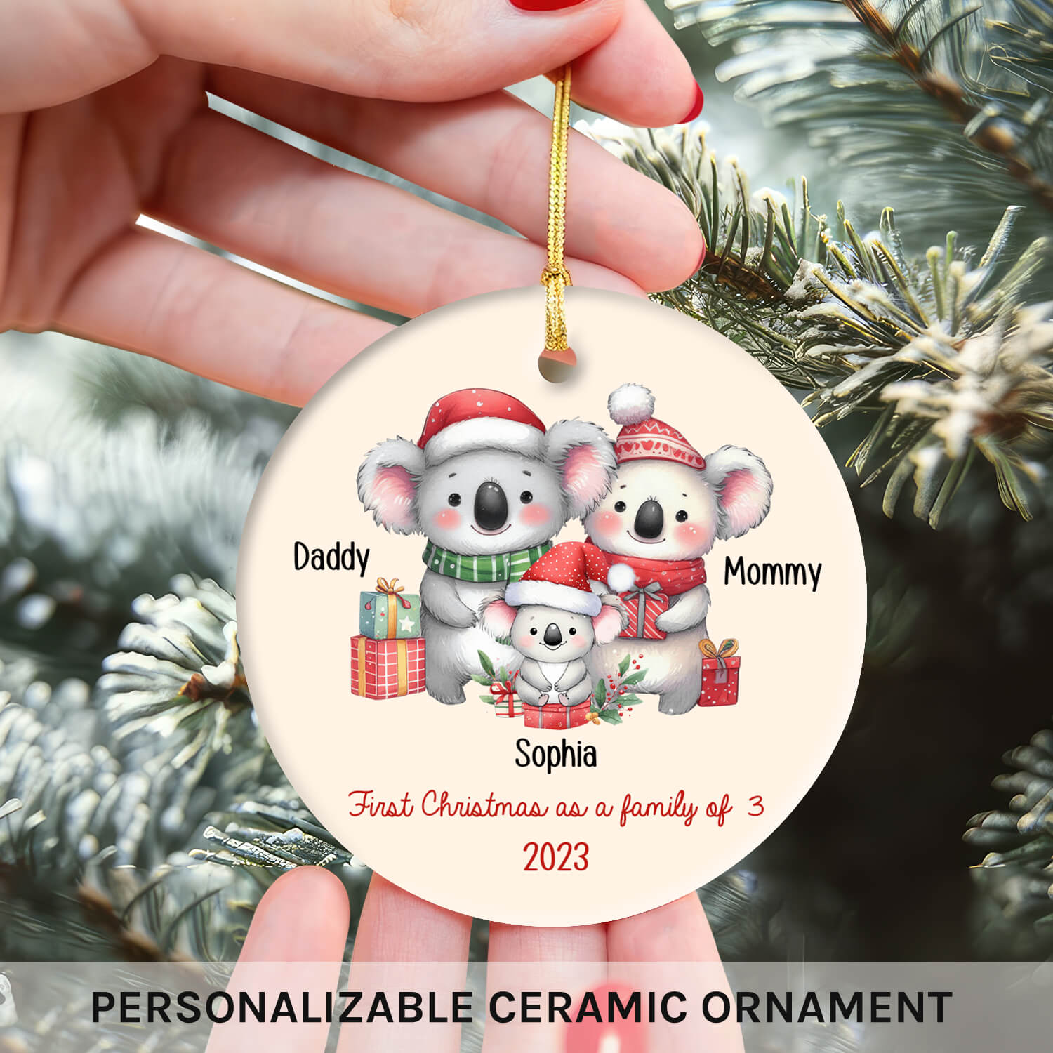 First Christmas As A Family - Personalized First Christmas gift For Family - Custom Circle Ceramic Ornament - MyMindfulGifts
