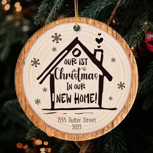 Our 1st Christmas In Our New Home - Personalized First Christmas gift For Family - Custom Circle Ceramic Ornament - MyMindfulGifts